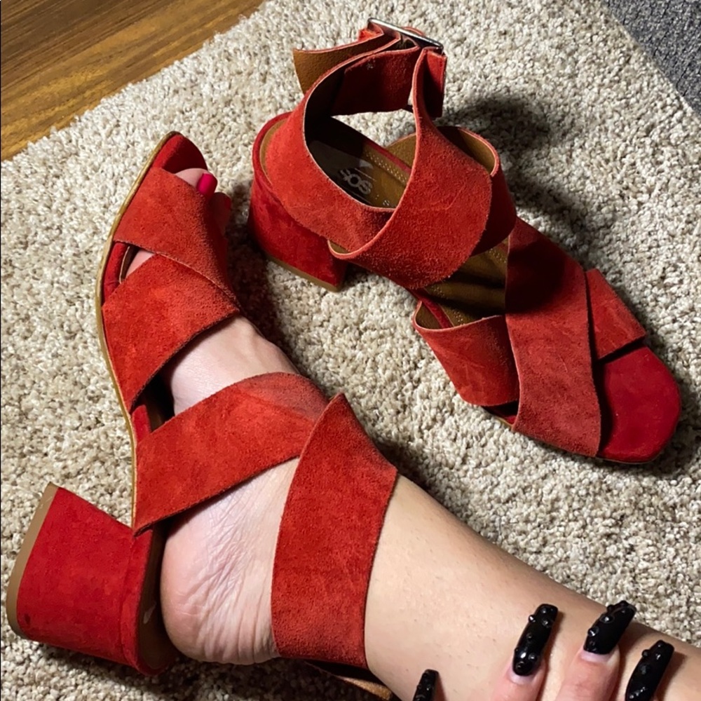 Red Crossover Block Heel - image 3